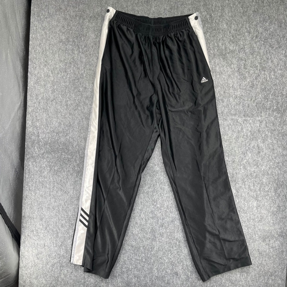 Vintage Adidas Track Pants Mens Large Black Breakaway Grey Side Stripe Snap
